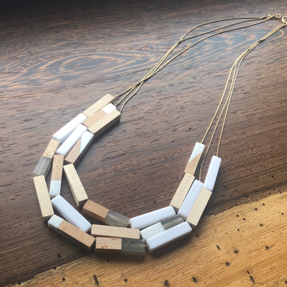 Loft long layered necklace with wooden beads